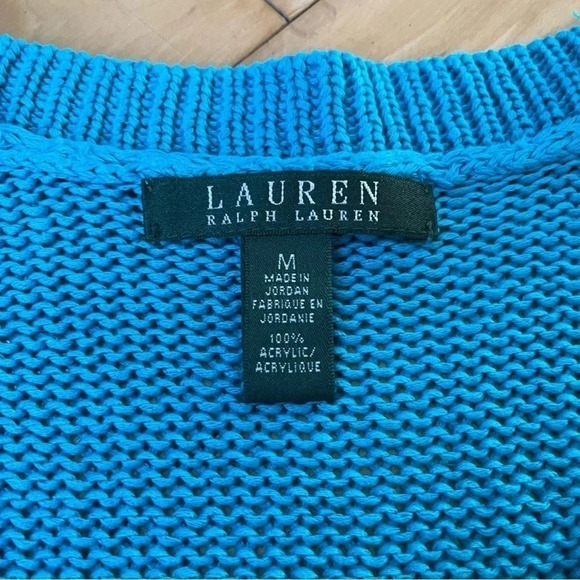 Lauren Ralph Lauren Sweater Women's Medium Blue Loose Knit 3/4 Sleeve Pullover - Picture 4 of 8